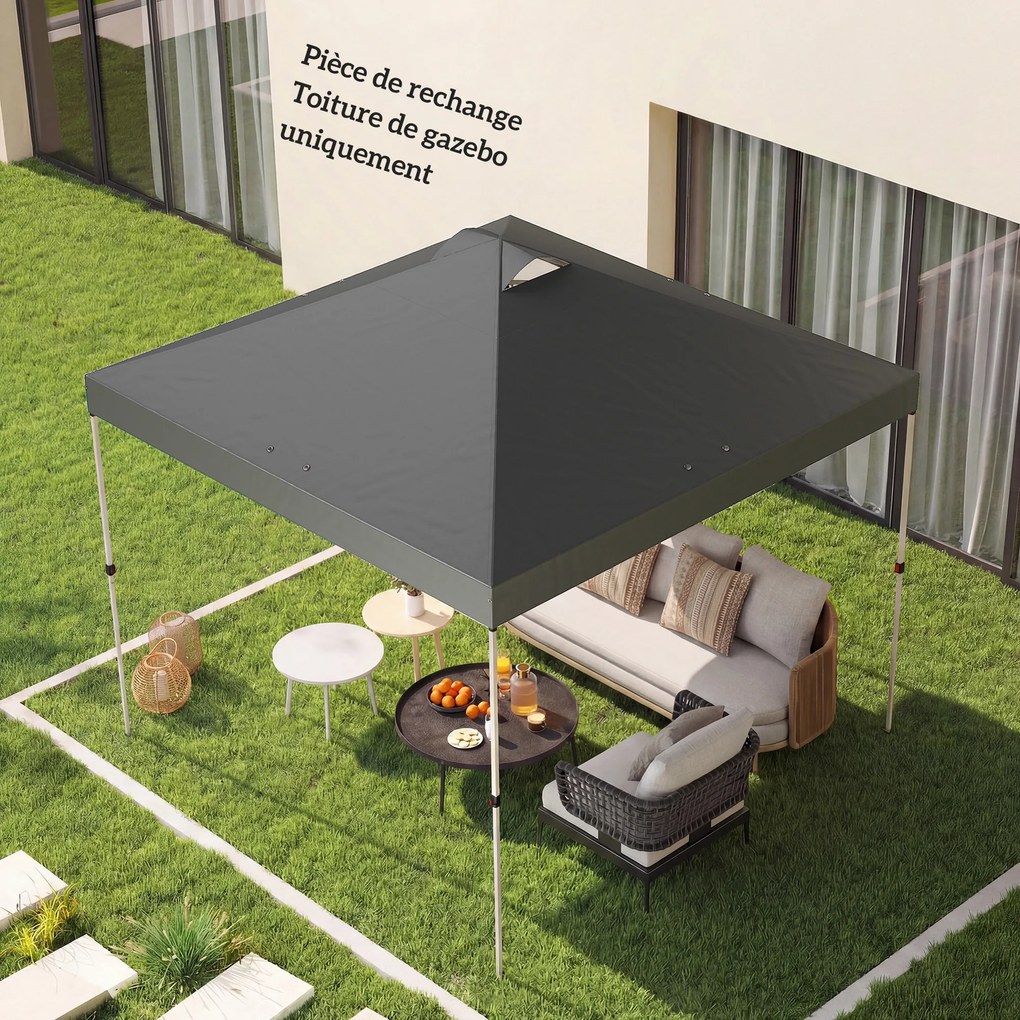 Outsunny Prelată de Înlocuire pentru Tonnelă 3 x 3 m UV50+ Impermeabilă cu 8 Găuri de Drenaj 3 x 3 m, Gri Închis | Aosom Romania