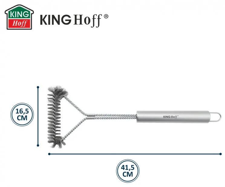 Perie de curatat gratar Kinghoff KH 1915, 41,5 cm, Maner ergonomic, Peri din otel, Inox