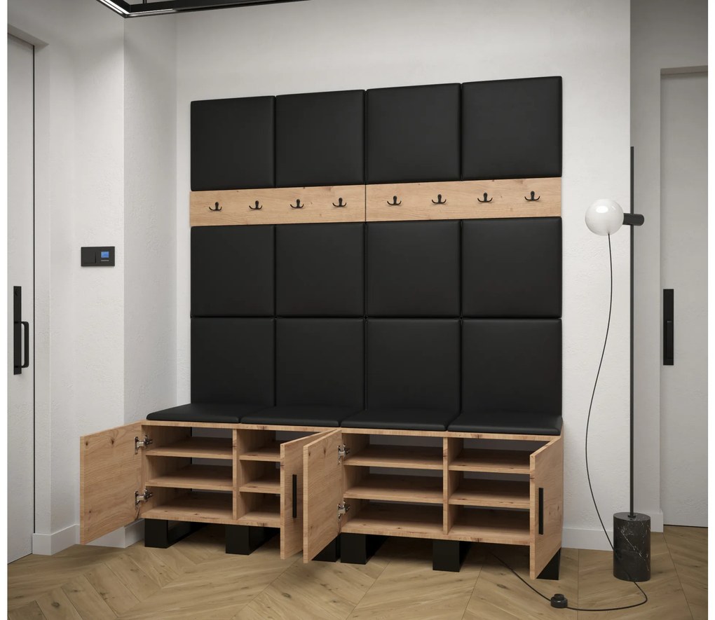 Set mobilier pentru hol Amanda 3 (Stejar artisan + piele ecologică Negru). 1085883