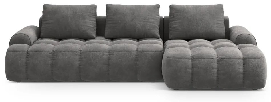 Colțar gri extensibil/cu spațiu de depozitare cu tapițerie din catifea (cu colț pe partea dreaptă/cu șezlong) Linz – Cosmopolitan Design