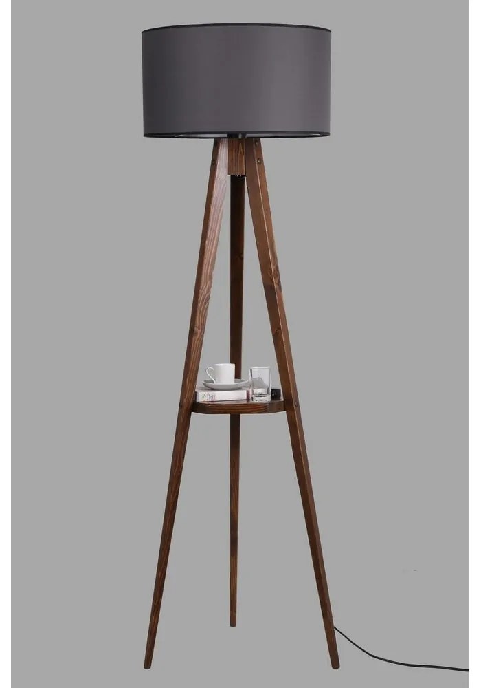 Lampadar negru/maro cu raft cu abajur textil (înălțime 154 cm) Sehbali Tripod – Opviq lights