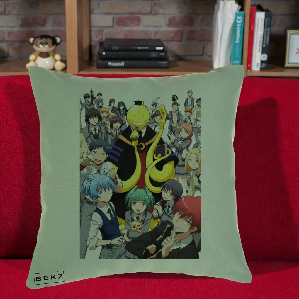 Perna Personalizata Assassination Classroom Grup Complet Anime, 40x40 cm, Verde, Husa Detasabila, Perna Inclusa, BEKZ®
