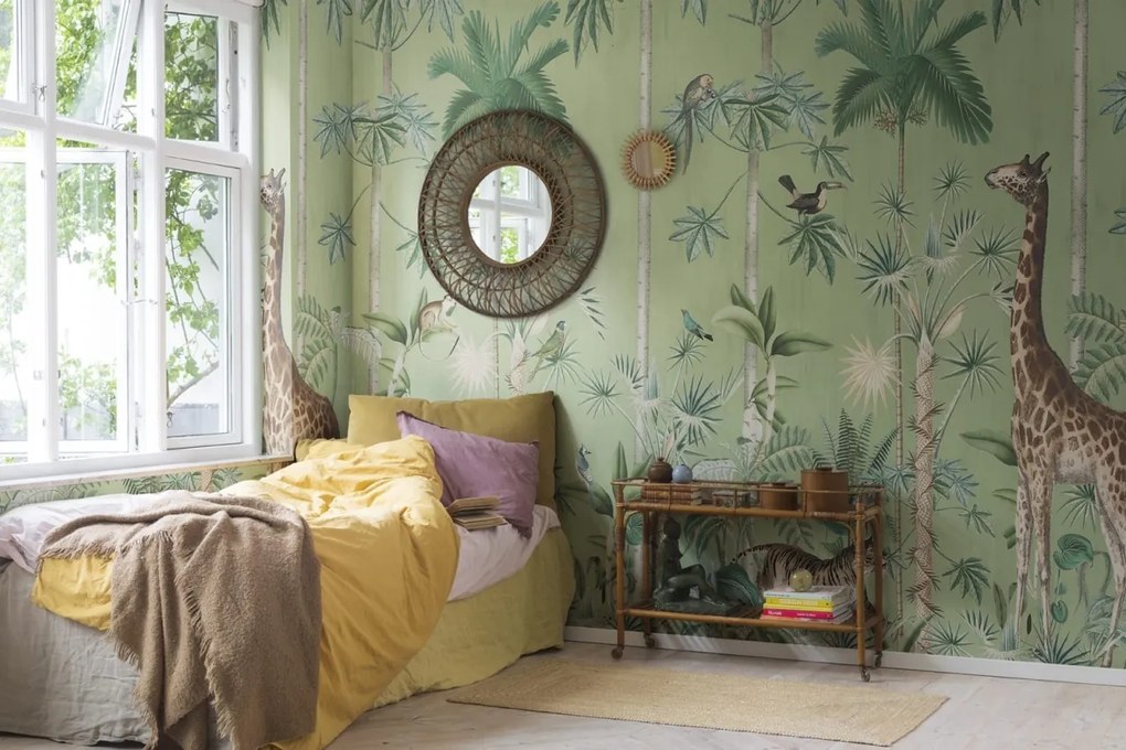 Fototapet, Giraffe's Stroll, Emerald, Rebel Walls