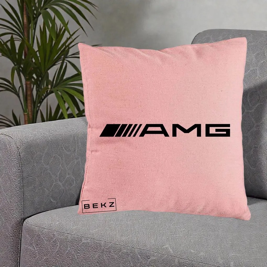 Perna Personalizata cu emblema Mercedes-AMG, 40x40 cm, Roz, Husa Detasabila, Perna Inclusa, BEKZ®