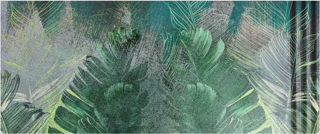 Tablou - Textura de beton cu frunze (120x50 cm)