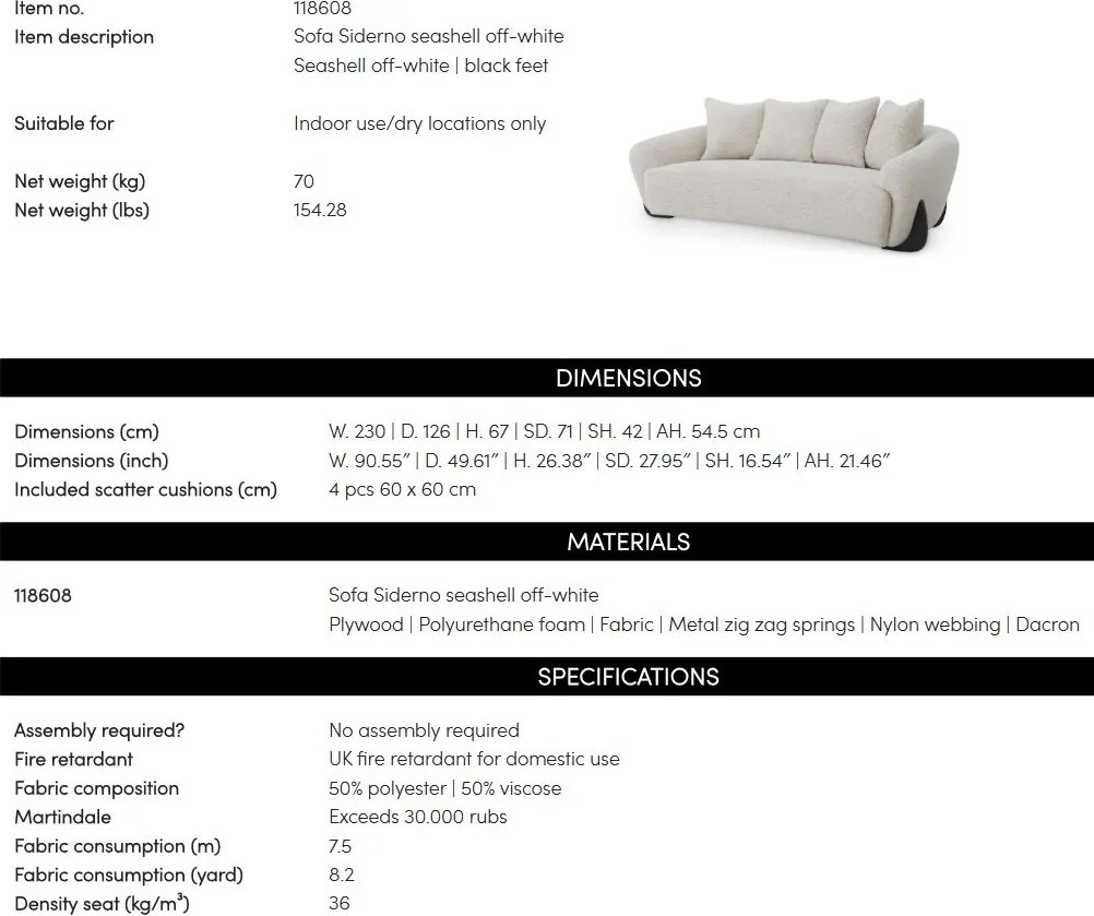 Canapea design LUX Siderno, Seashell off-white