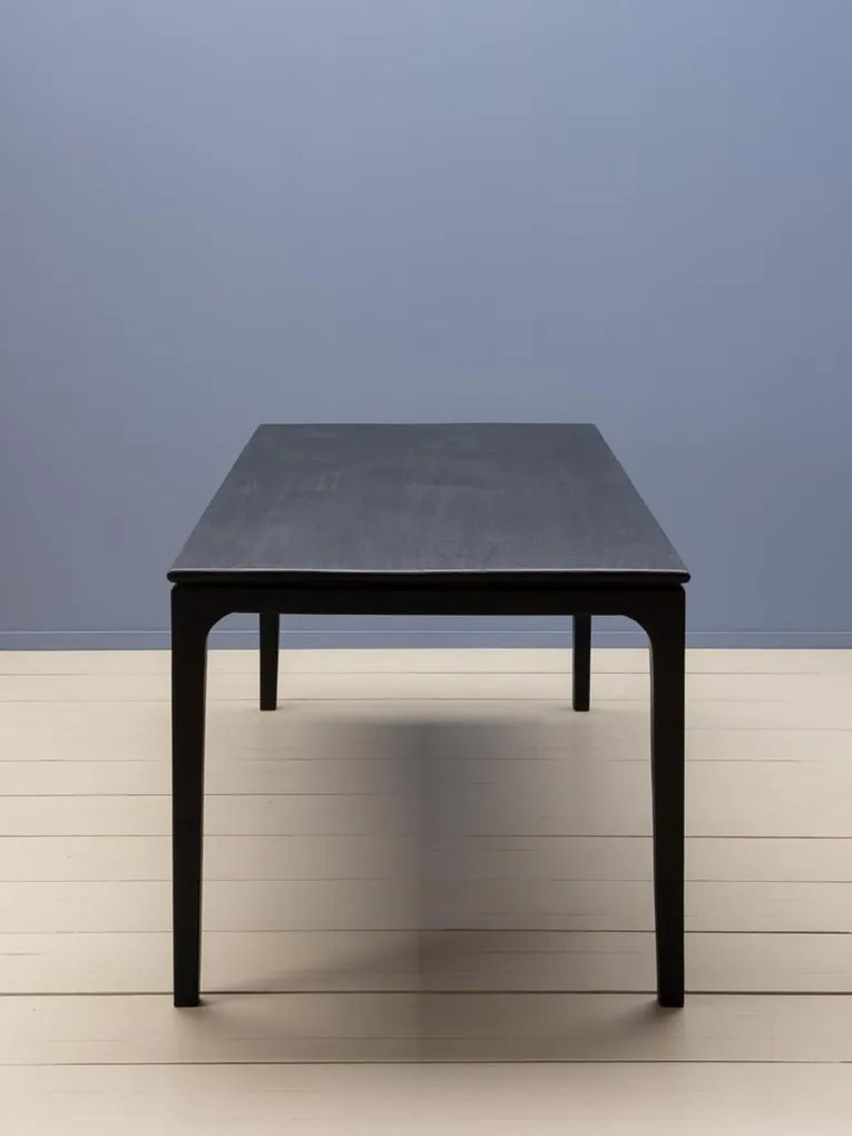 Masă de dining din lemn de mango, negru, finisaj satinat, 190×90×76 cm, „Upsilon"
