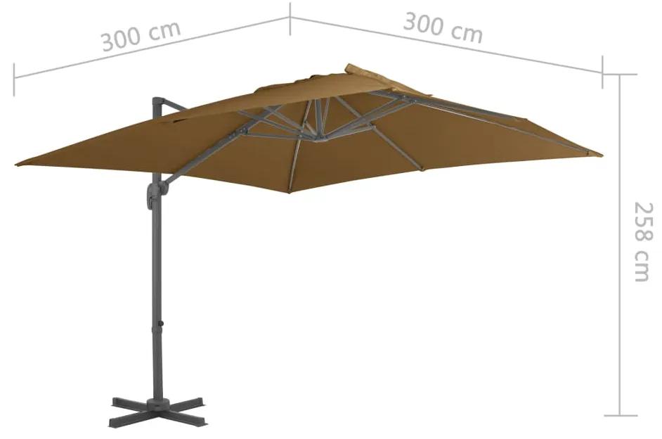 Umbrela suspendata cu stalp din aluminiu gri taupe 300x300 cm Gri taupe, 300 x 300 cm