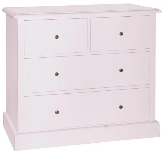 Comoda roz, din lemn de pin, cu 4 sertare, aspect vintage, Country