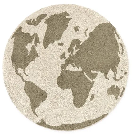 Covor pentru copii verde-crem lavabil, țesut manual din bumbac ø120 cm World Map – Lorena Canals