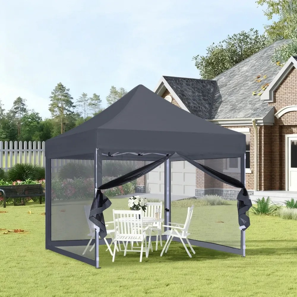 ABCCANOPY – Cort pavilion pliabil 3x3 m, cu pereți Mesh anti-insecte, înălțime reglabilă (3 trepte), impermeabil, protecție UV, Gri