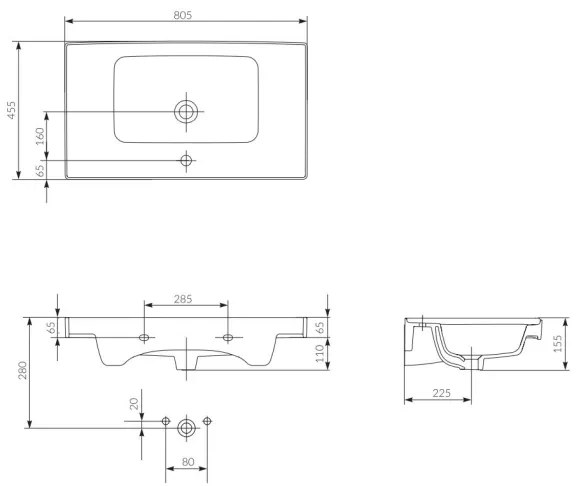 Lavoar încastrat Cersanit K114-017 CREA 44,5x80,5 cm ceramică/alb lucios