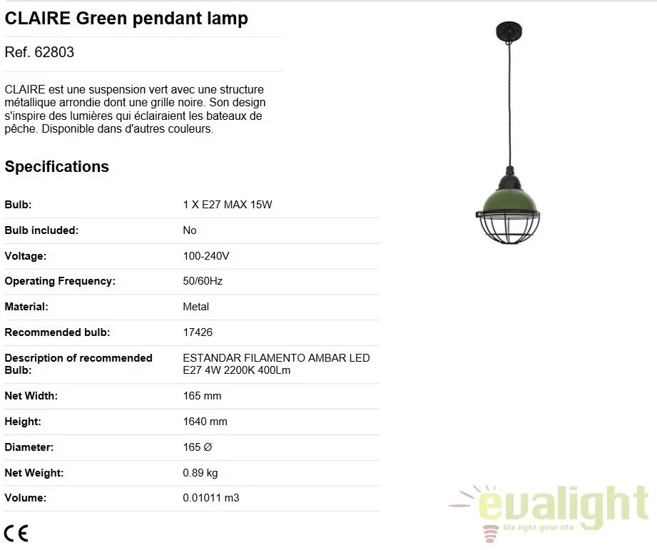 Pendul design industrial Claire verde 62803