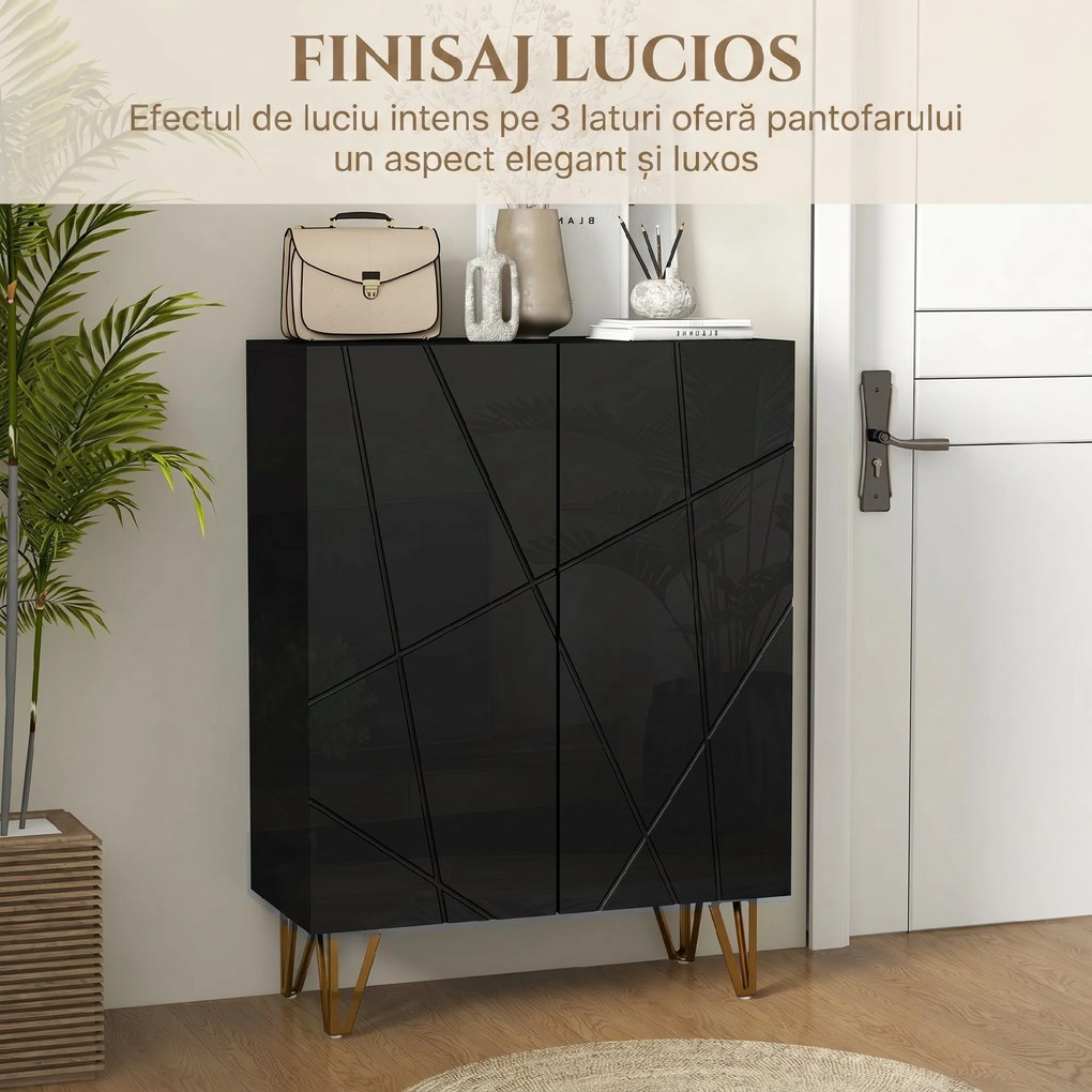 HOMCOM Dulap Îngust pentru Pantofi, Dulap Subțire pentru Depozitarea a 15-20 de Pantofi, 95x72x31.5 cm, Negru | Aosom Romania