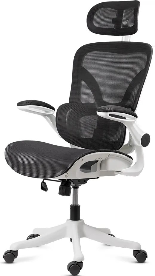 Scaun de birou ergonomic din mesh cu suport lombar și brațe rabatabile OFF 440 alb
