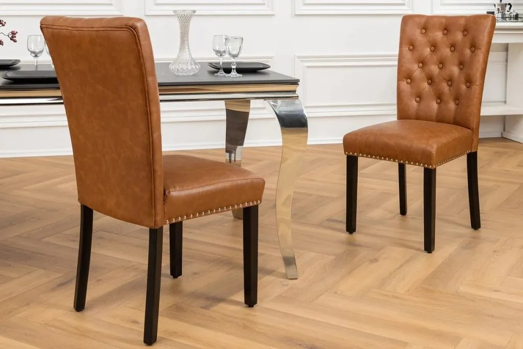 Set 2 scaune Stil Baroc, Piele Sintetica, Maro Coniac, CASTLE