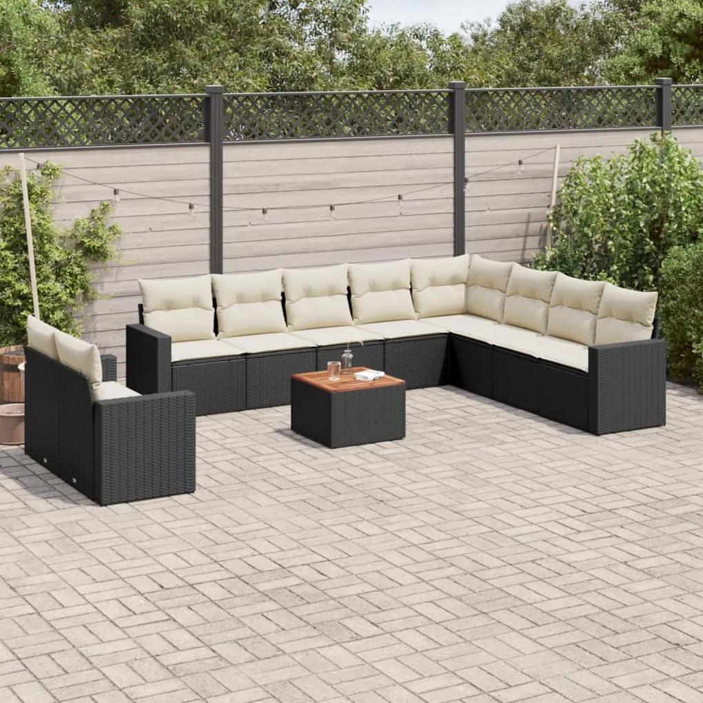 3256525 vidaXL Set canapele de grădină cu perne, 11 piese, negru, poliratan