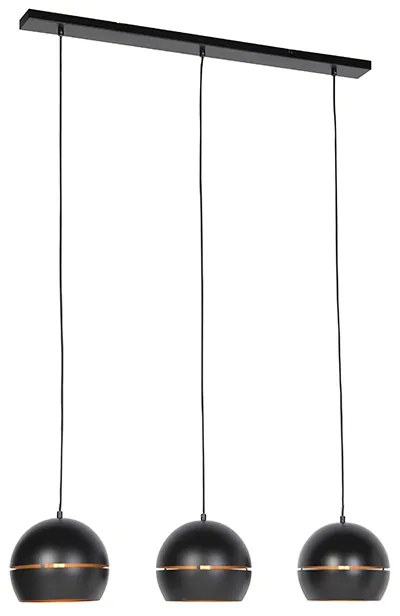 Lampă suspendată inteligentă neagră cu interior auriu, 3 lumini, incl. Wifi ST64 - Buell