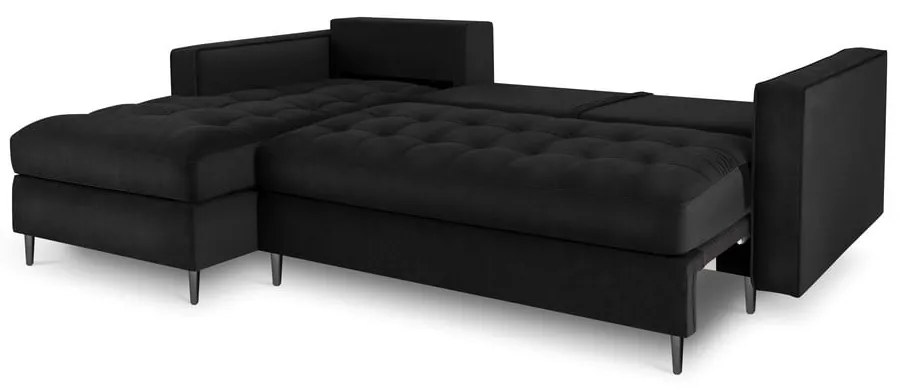 Colțar extensibil din catifea cu șezlong stânga Milo Casa Santo, negru