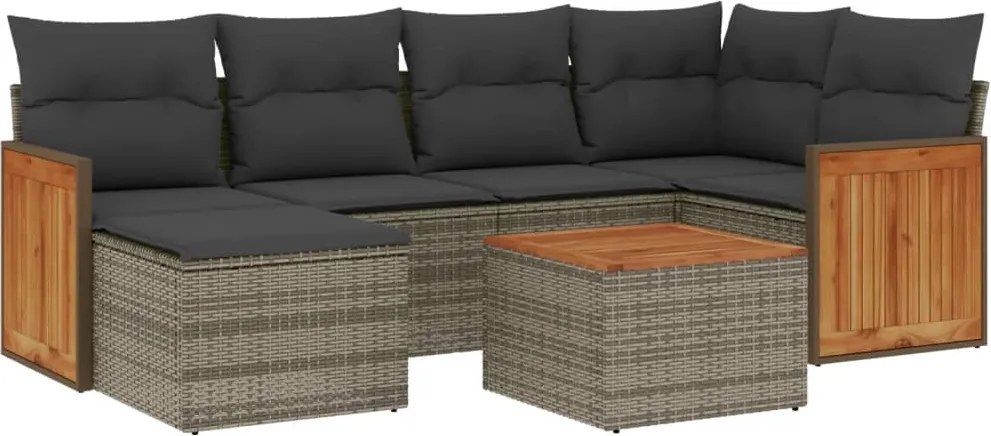 vidaXL Set canapele de grădină, 7 piese, cu perne, gri, poliratan