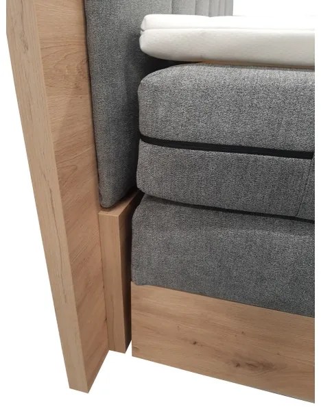 Pat boxspring JASMINE 180x200 cm, cu saltele și topper, cu spațiu de depozitare, gri