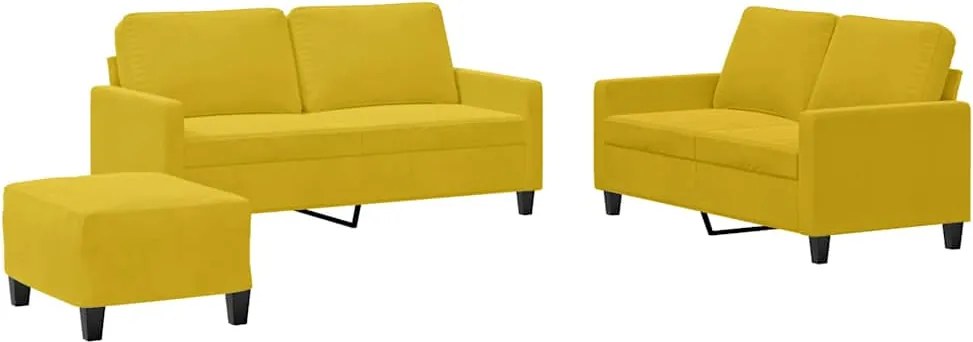vidaXL Set de canapele cu perne, 3 piese, galben, catifea