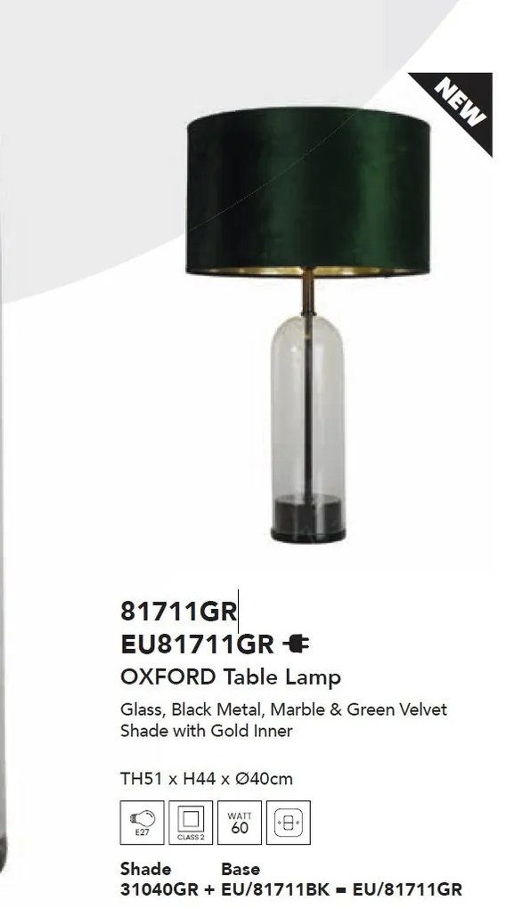Veioza/Lampa de masa design decorativ Oxford negru, verde