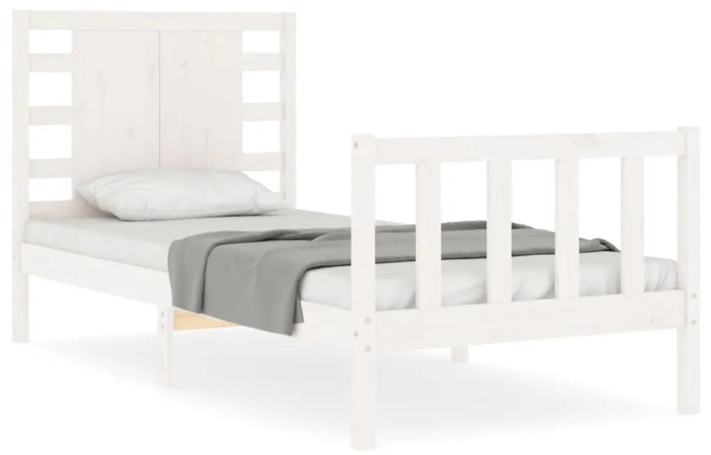 3192777 vidaXL Cadru de pat cu tăblie single mic, alb, lemn masiv
