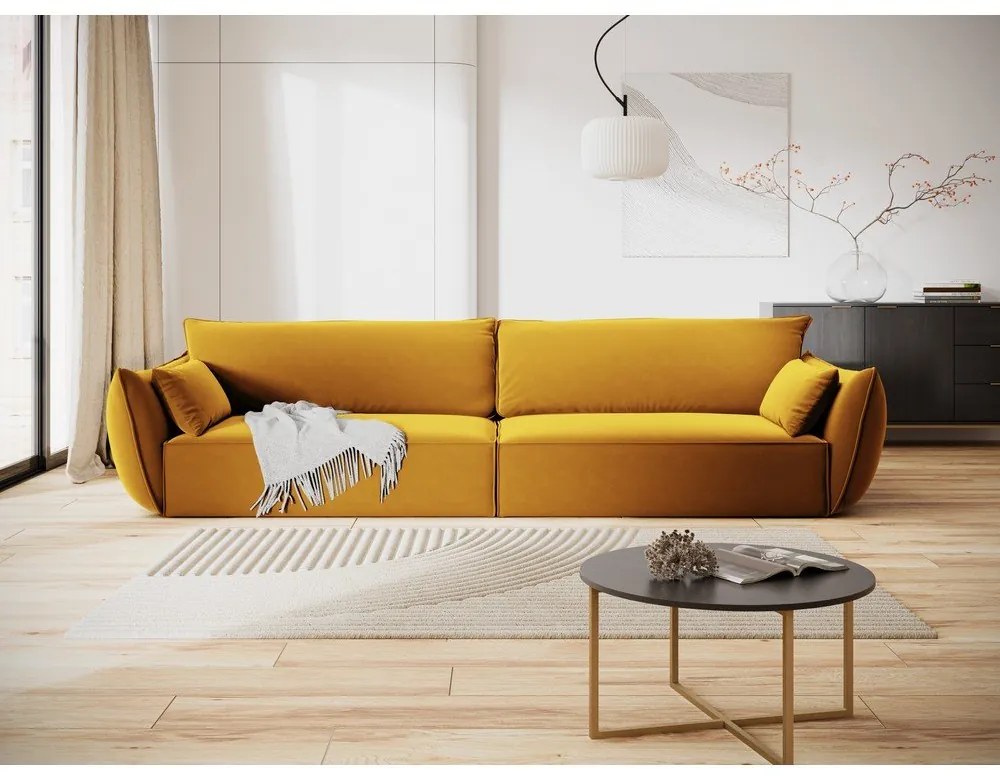 Canapea galben-muștar cu tapițerie din catifea 248 cm Vanda – Mazzini Sofas