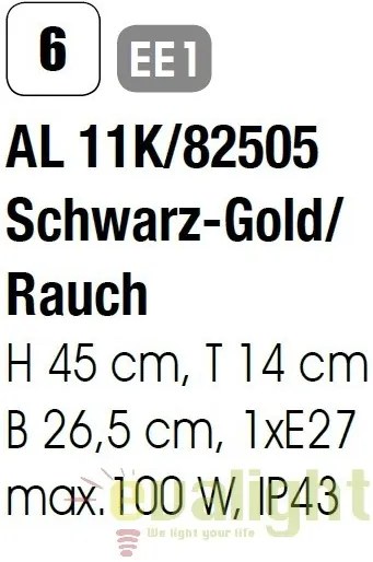 Aplica de perete exterior stil clasic IP43 Puchberg AL 11K/82505 schwarz-gold/rauch OR