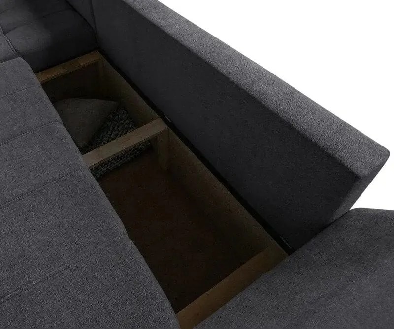 Colțar extensibil dumonde cu ladă de depozitare si sezut confortabil din spuma high-density, Loana Enjoy Grafit 270x185 cm