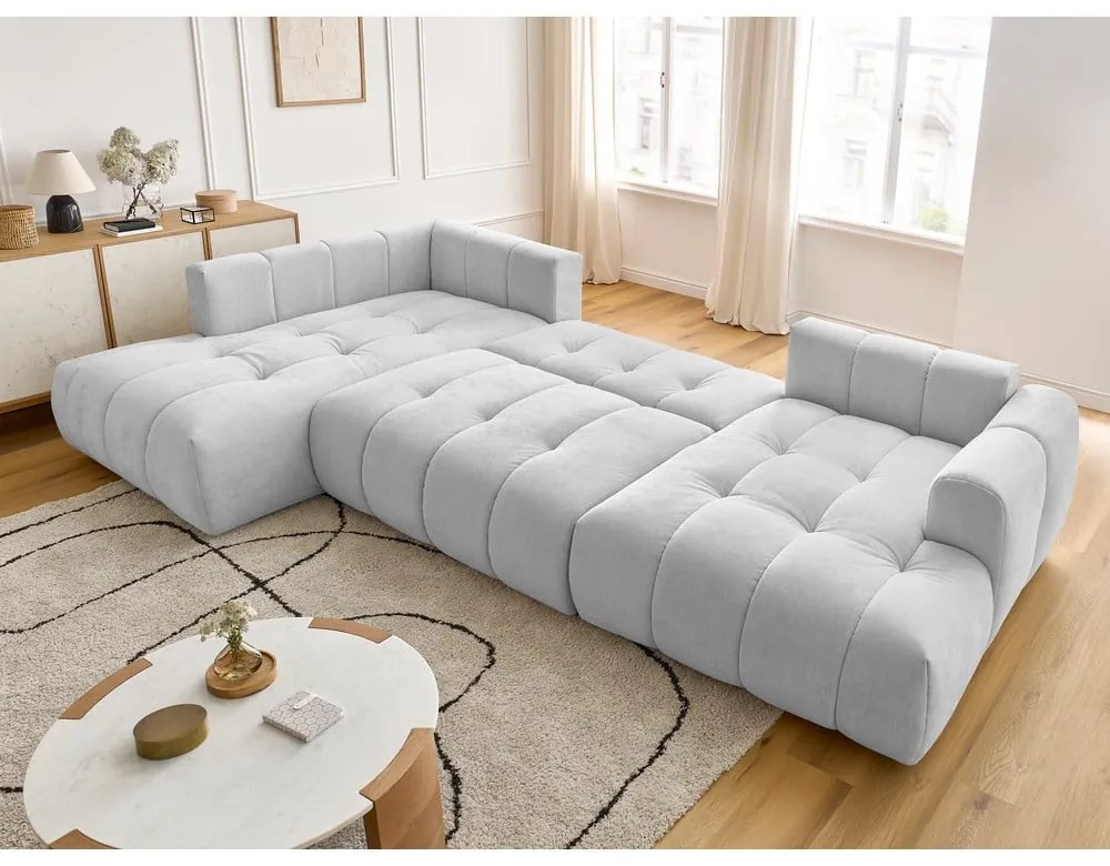 Colțar gri deschis extensibil/cu spațiu de depozitare (cu colț pe partea stângă/în formă de "U") Fuji – Bobochic Paris