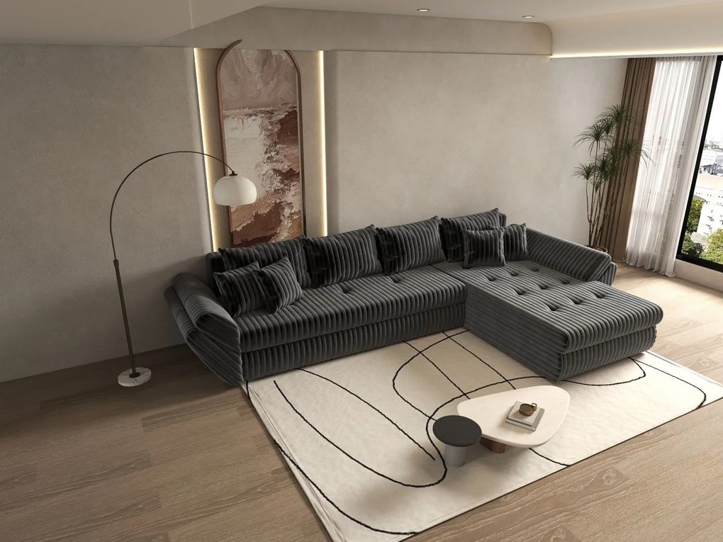 Colțar extensibil dumonde cu ladă de depozitare si sezut confortabil din spuma high-density, Loana XL Ambience Gri II 335x185 cm