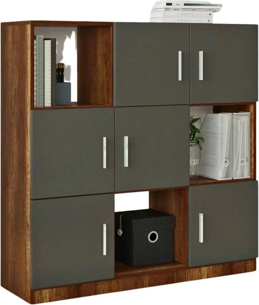 Comoda inalta VO7 - BA, gri/nuc, PAL melaminat, 120x38x122 cm