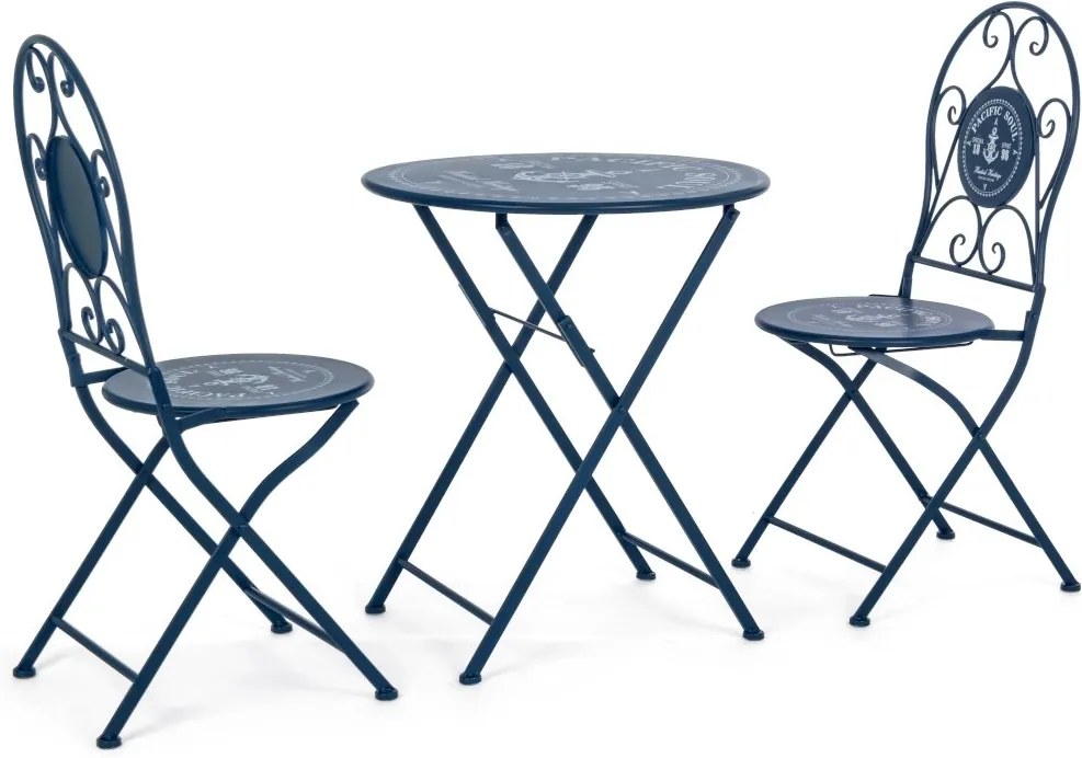 Set 2 scaune pliabile si masa fier forjat bleumarin Bistrot