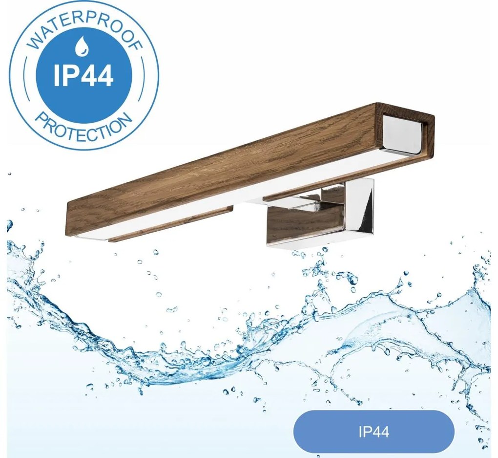 Aplică LED pentru oglindă de baie Brilagi WOODY MIRROR LED/8W/230V IP44 stejar/crom