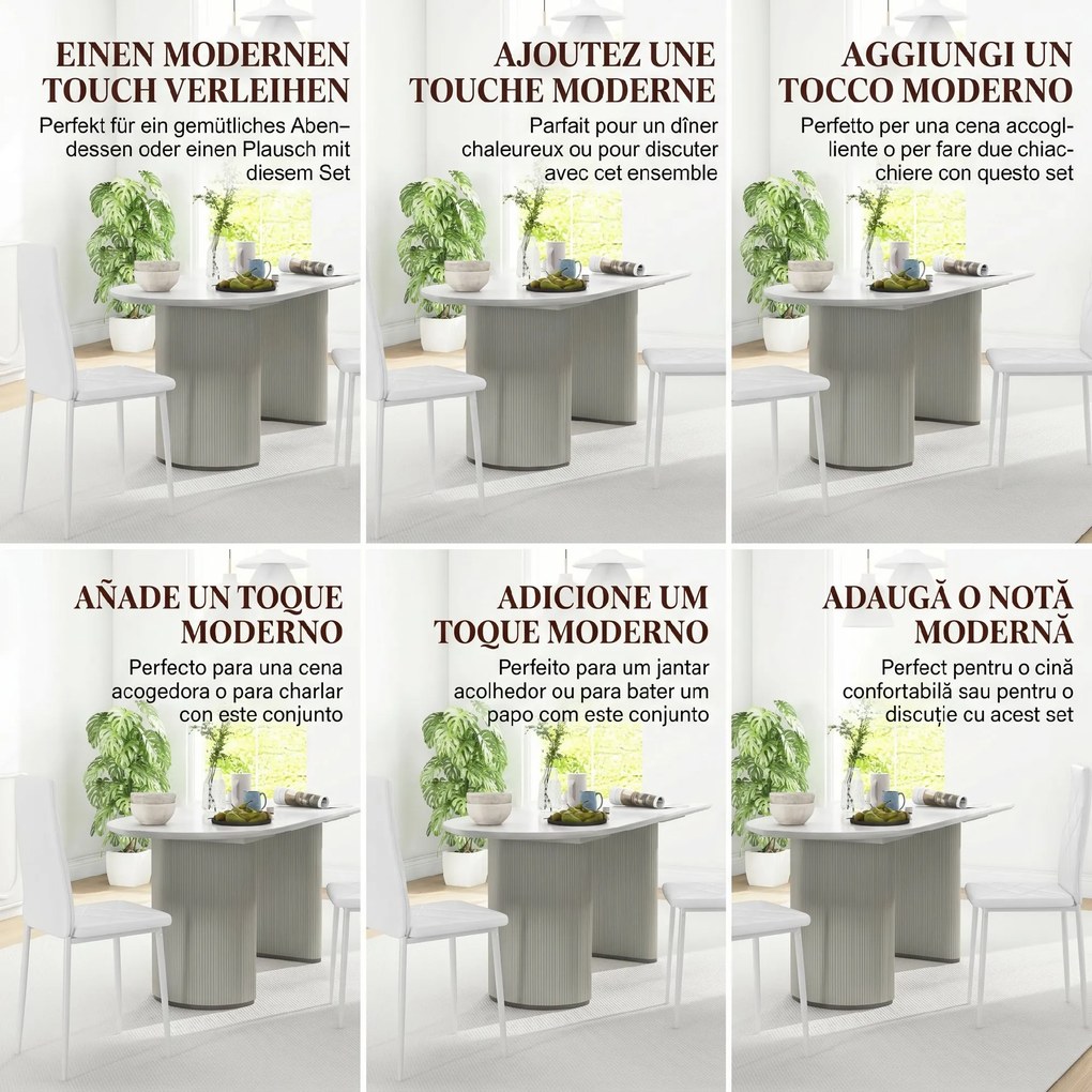 HOMCOM Set 2 Scaune de Sufragerie Tapițate cu Spătar Înalt, Picioare Antiderapante și Picioare din Oțel, 41x50x97 cm, Alb | Aosom Romania