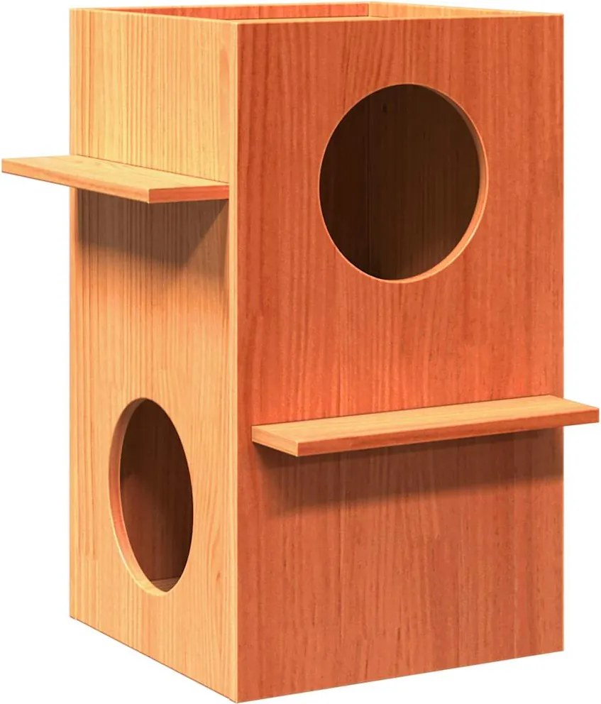 vidaXL Ceară pentru Casă pisici maro 43x43x60 cm Lemn masiv de pin