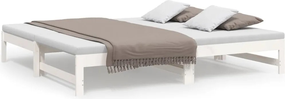 vidaXL Pat de zi extensibil, alb, 2x(90x190) cm, lemn masiv de pin