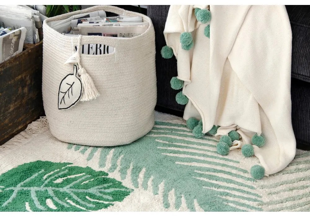 Covor pentru copii verde/crem lavabil/țesut manual din bumbac 140x200 cm Tropical Green – Lorena Canals