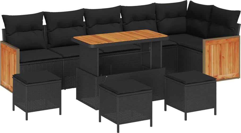 vidaXL Set de canapele pentru grădină cu pernă 10 pcs Negru