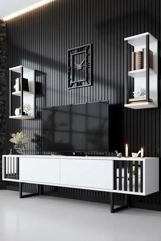 Set de mobilier pentru living Chrome, Alb- Negru