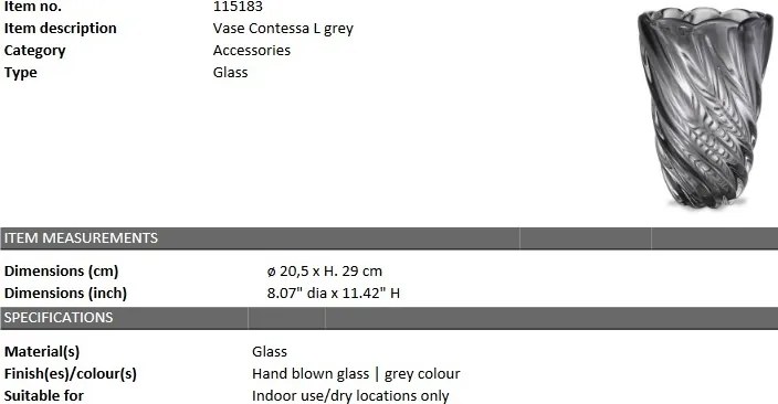 Vaza flori, Vas decorativ Contessa L, gri 115183 HZ