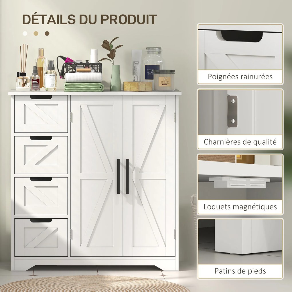 HOMCOM Mobilier de baie, corp de depozitare, cu 4 sertare, 1 dulap, pentru spații mici, 81,2 x 30 x 83,8 cm, alb | Aosom Romania