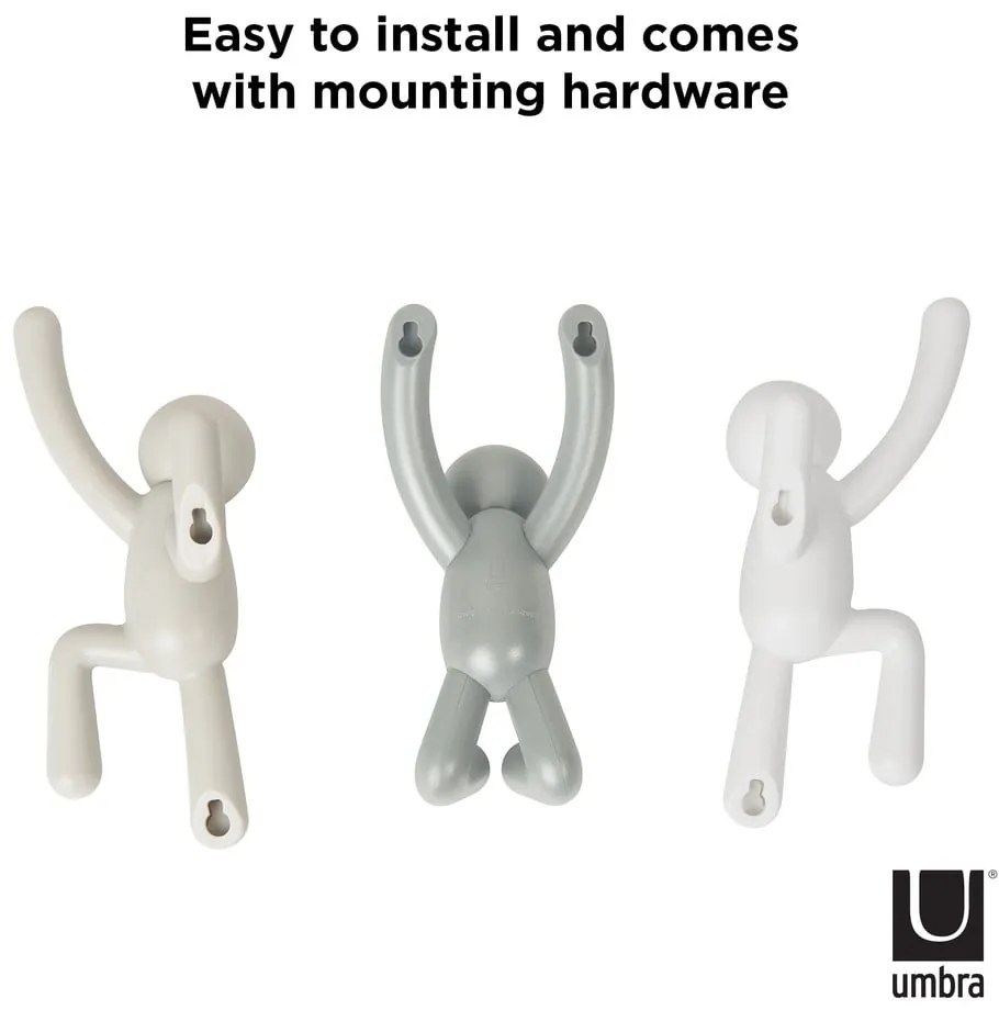 Cârlige 3 buc. de montat pe perete din plastic Buddy – Umbra