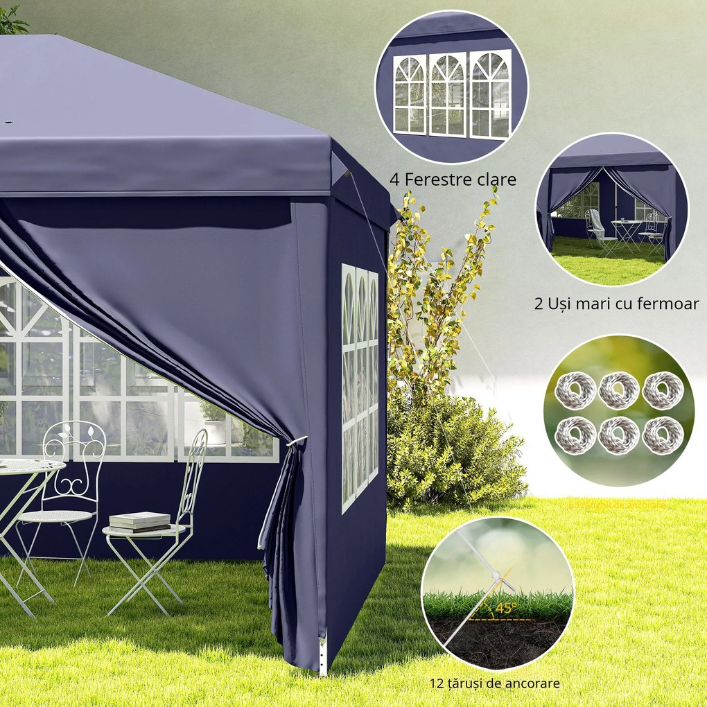 Outsunny Foisor de gradina pliabil pentru exterior cu 6 panouri laterale, 585x295cm albastru | AOSOM RO