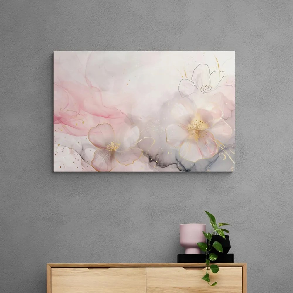 Tablou flori elegante cu atingere de roz-auriu