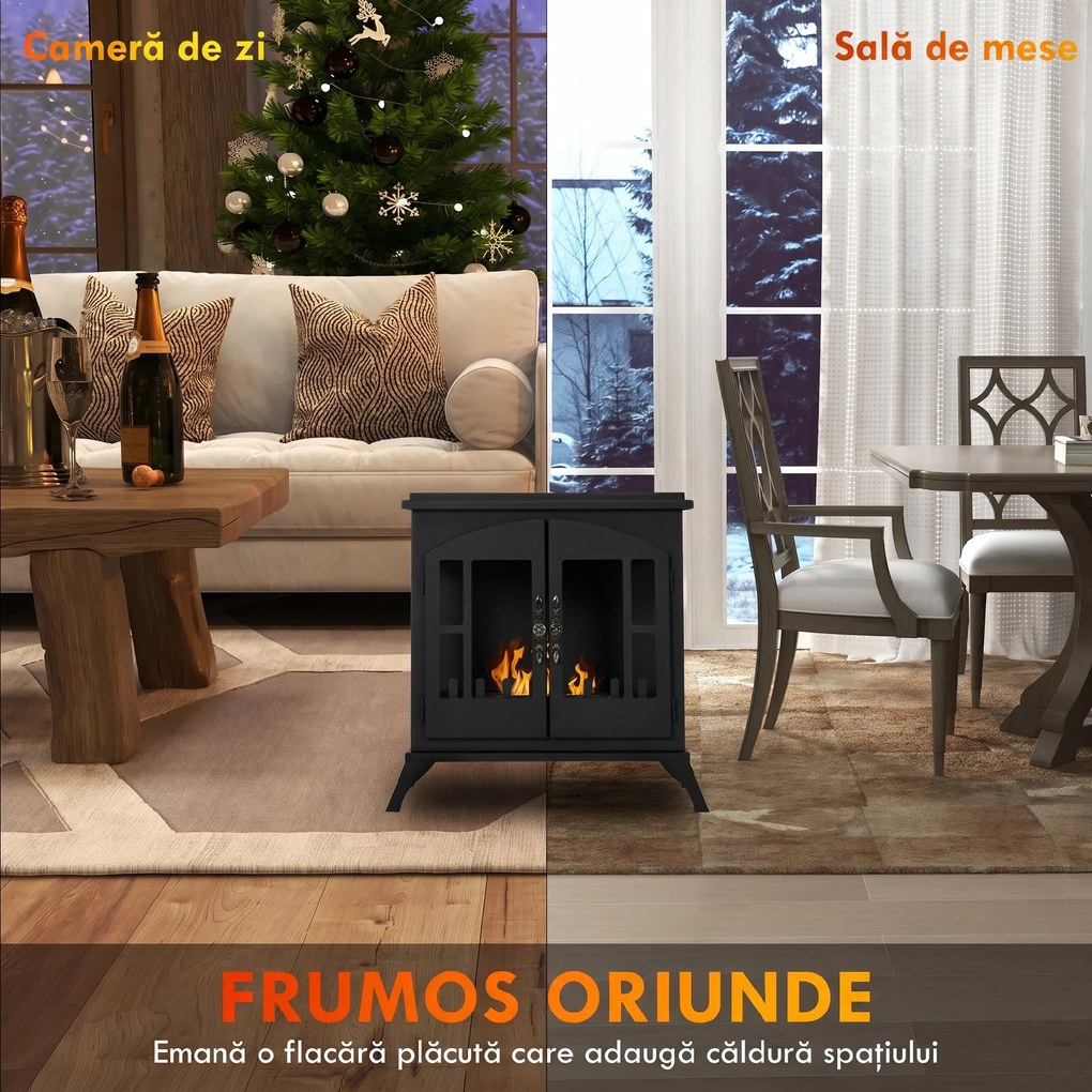HOMCOM Șemineu pe Bioetanol, Bioșemineu cu Arzător de 0,9L pentru 3 Ore de Ardere, 55x31x55 cm, Negru | Aosom Romania