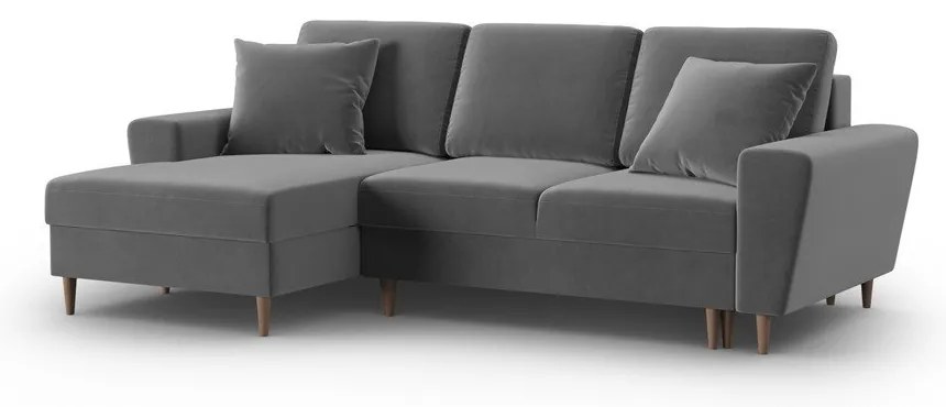 Colțar gri deschis extensibil, cu spațiu de depozitare cu tapițerie din catifea (cu colț pe partea stângă, cu șezlong) Kyoto – Cosmopolitan Design