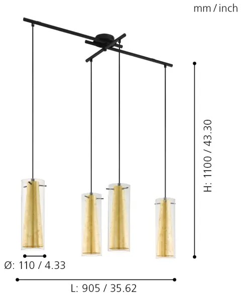 Eglo 97653 - Lustră pe cablu PINTO GOLD 4xE27/60W/230V